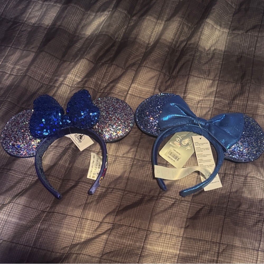 Blue Glitter Minnie Ears Headbands - Set of 2